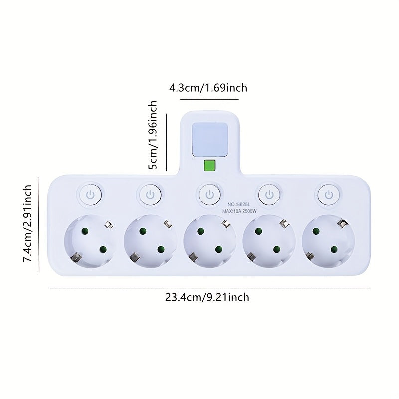 Plug Converter Socket with 5 Sockets, Multi-Port Wall Socket with Independent Switch And Small Night Light Adapter