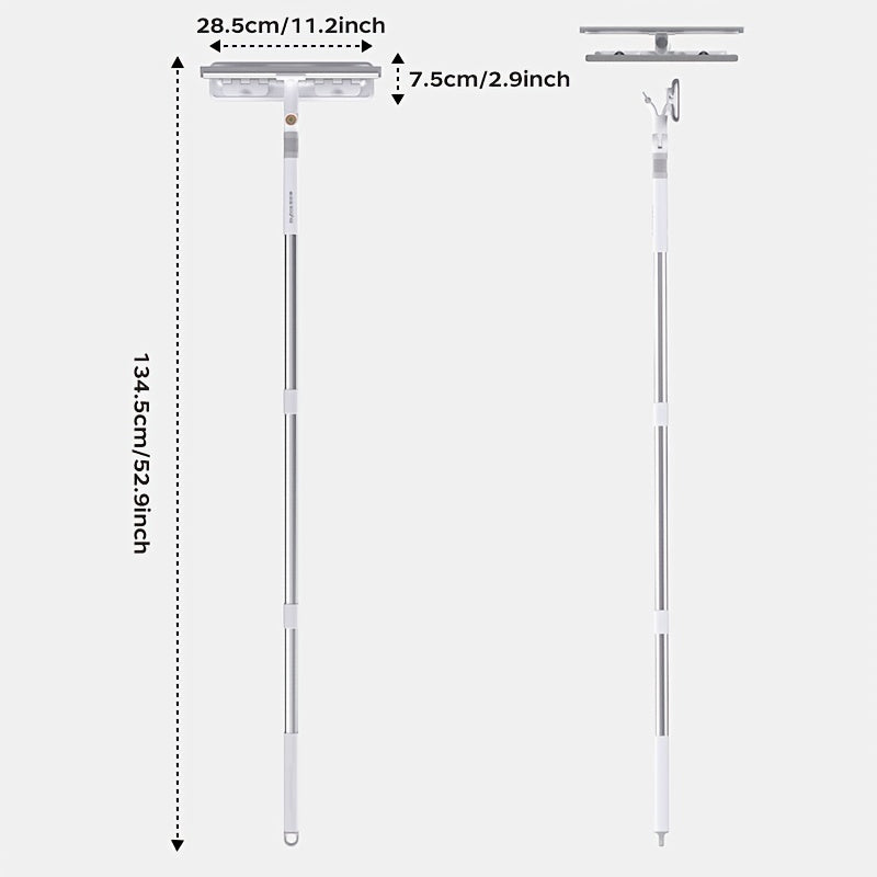 134.37cm Lengthen Microfiber Cleaning Tool, 360° Spin Flat Dust Tools, Dual-Use Dry and Wet, Stainless Steel Handle, Plastic Head, Efficient Glass Cleaner, Window Cleaning Tools, for Bathroom Doors, Windows, Floor and Car Us
