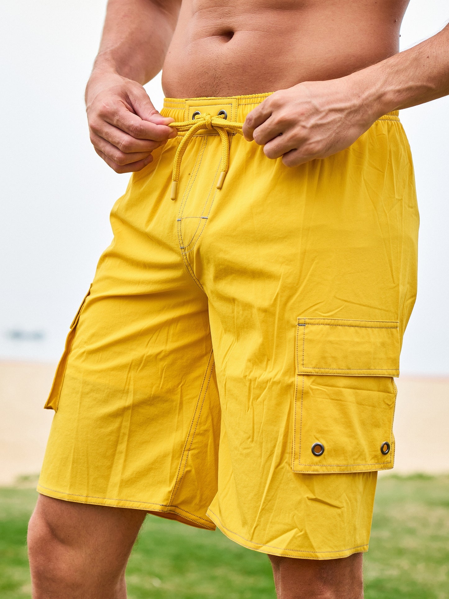 Men'S Big & Tall Quick-Dry Swim Trunks - Olive Green Beach Shorts with Adjustable Drawstring, Pockets, and Durable Polyester Fabric for Summer, Summer Swimwear | Adjustable Drawstring Shorts | Quickdry Material, Bathing Suits