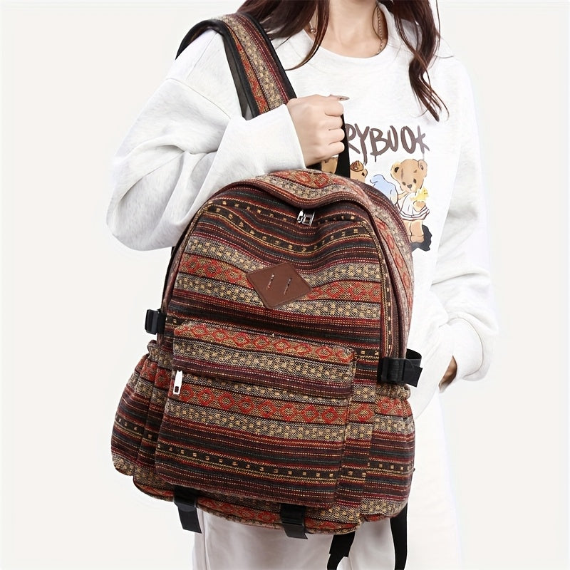 2025 Vintage Style Backpack with Adjustable Straps, Multiple Compartments in Brown, Red, Blue and Gray, Large Capacity Travel Backpack and Daypack, Travel Backpack