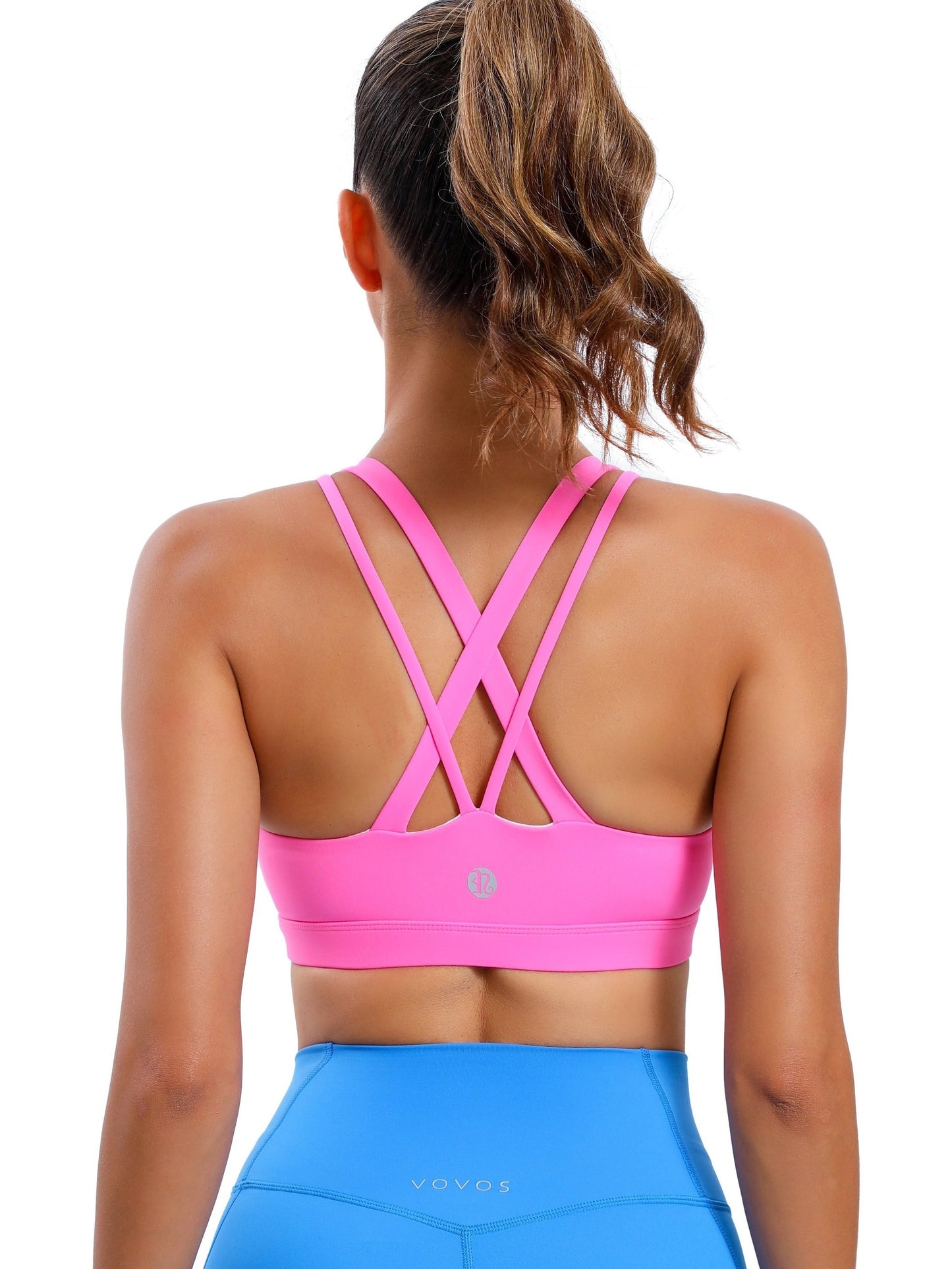 LEOQ Women's Slim Fit Yoga Sports Bra - Elegant Cross-Back Design, Mint Green Nylon Spandex Blend, Removable Pads, Medium Support for Fitness & Yoga, LEOQ
