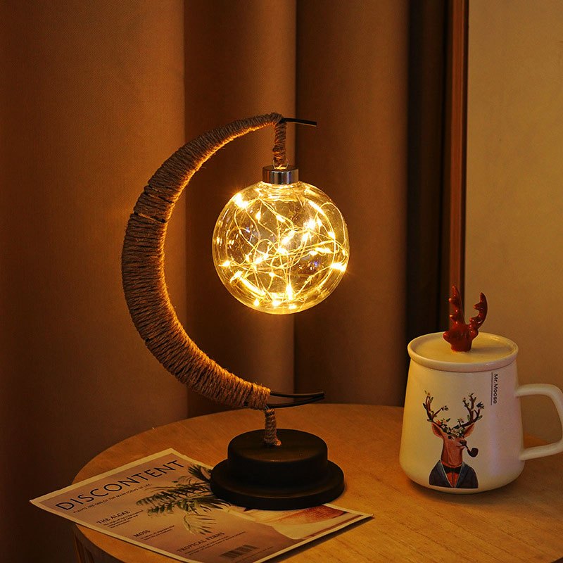 LED Ball Lamp Wrought Iron Moon Lamp, Plastic And Iron Bar Desk Lamp Decorative Lamp, Bedroom Decorative Modeling Lamp (battery Not Included) Halloween, Christmas Decor For Hotel/catering/event Holding