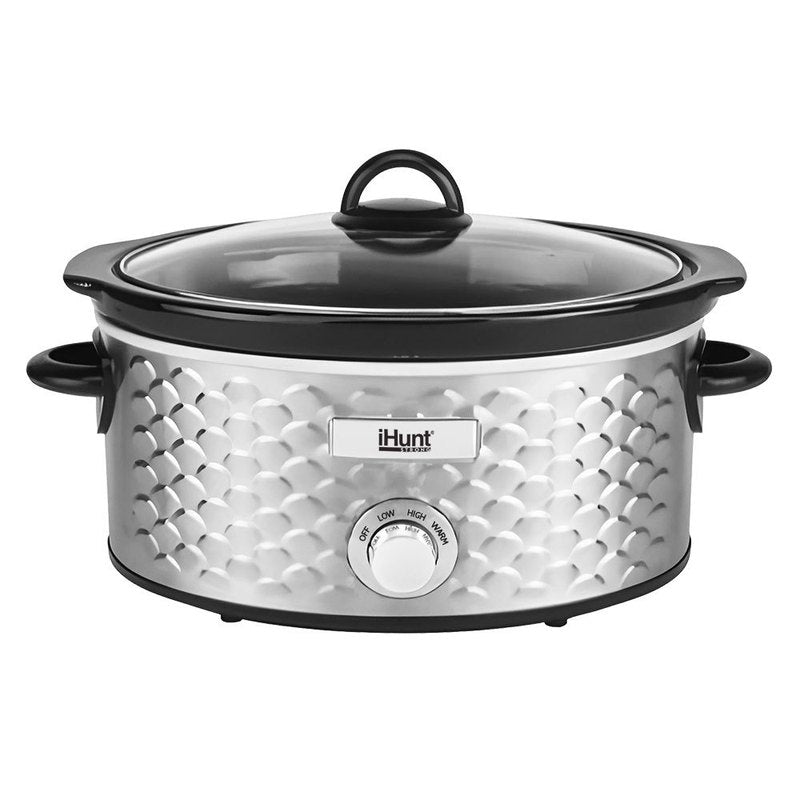 iHunt Bro Slow Cooker PRO, 220W, 4.25L, Premium Stainless Steel Pot, Transparent Secure Glass Lid, Silver