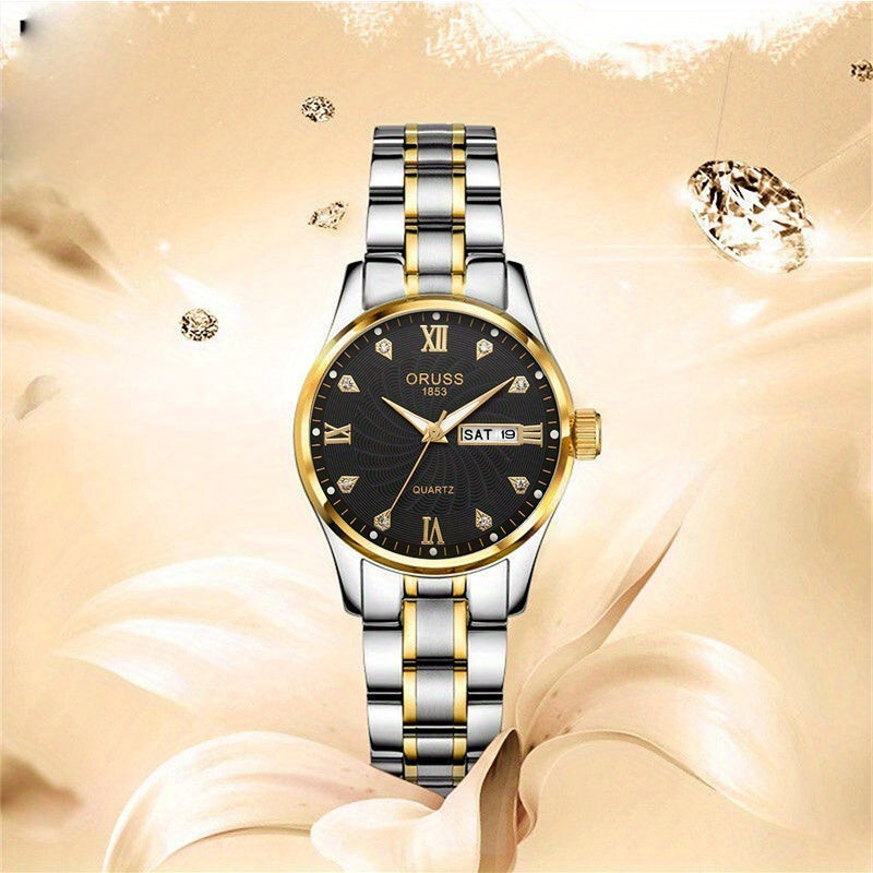 Luxury Rhinestone Decor Quartz Watch Waterproof Calendar Luminous Analog Wristwatch For Daily Life Business Travel Vacation Date Watch
