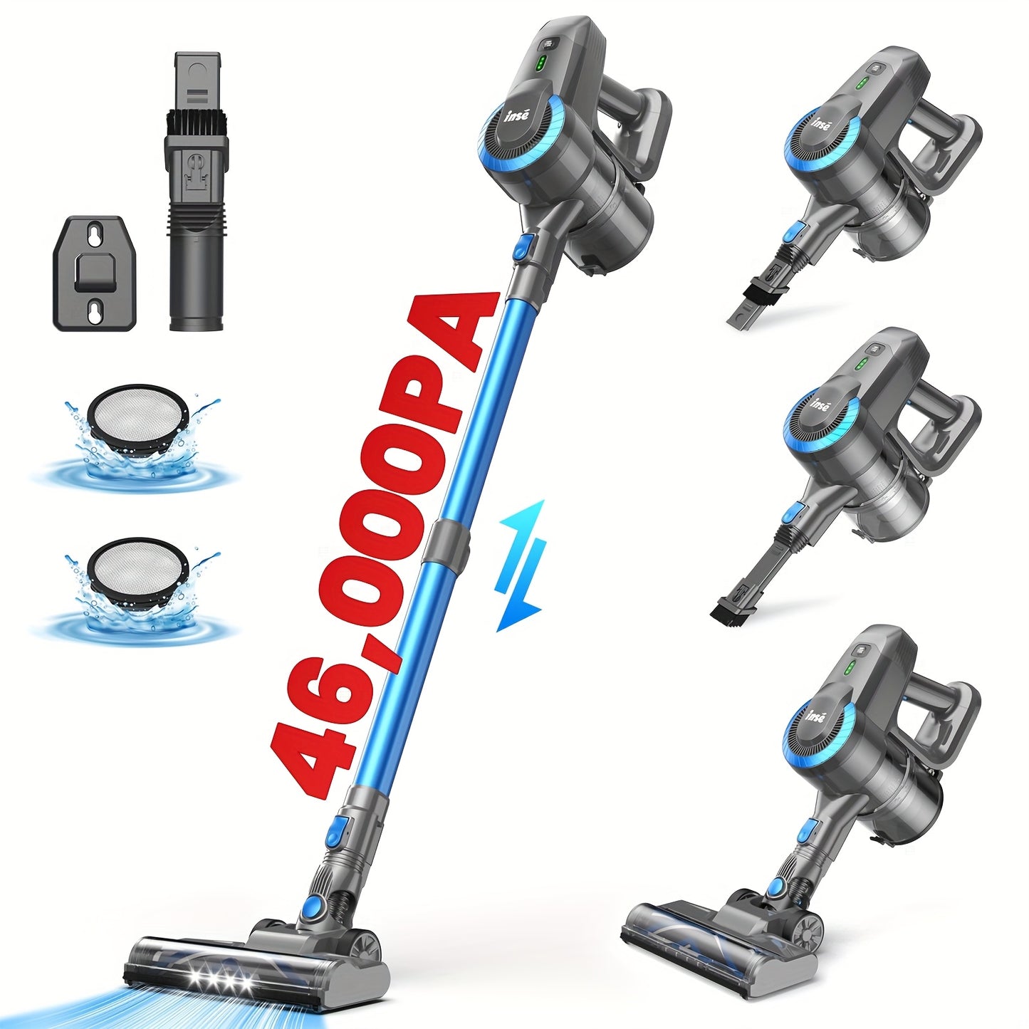 INSE Cordless Vacuum Cleaner, 6-in-1 Lightweight Stick Vacuum, Powerful Rechargeable Vacuum Cleaner, Perfect for Hardwood Floor Carpet Pet Hair Home, Vacuum Cleaner for Home Heavy Duty, Cordless Vacuum Cleaner High Suction, V