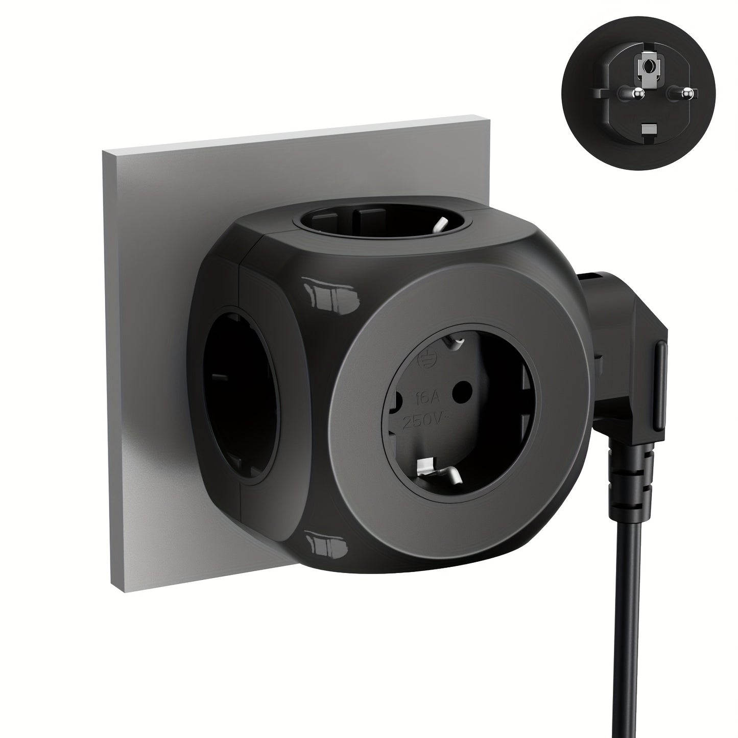 Five-in-one multi-socket cube wall plug, standard European 5 European sockets, multi-socket three-dimensional, suitable for office, home, travel
