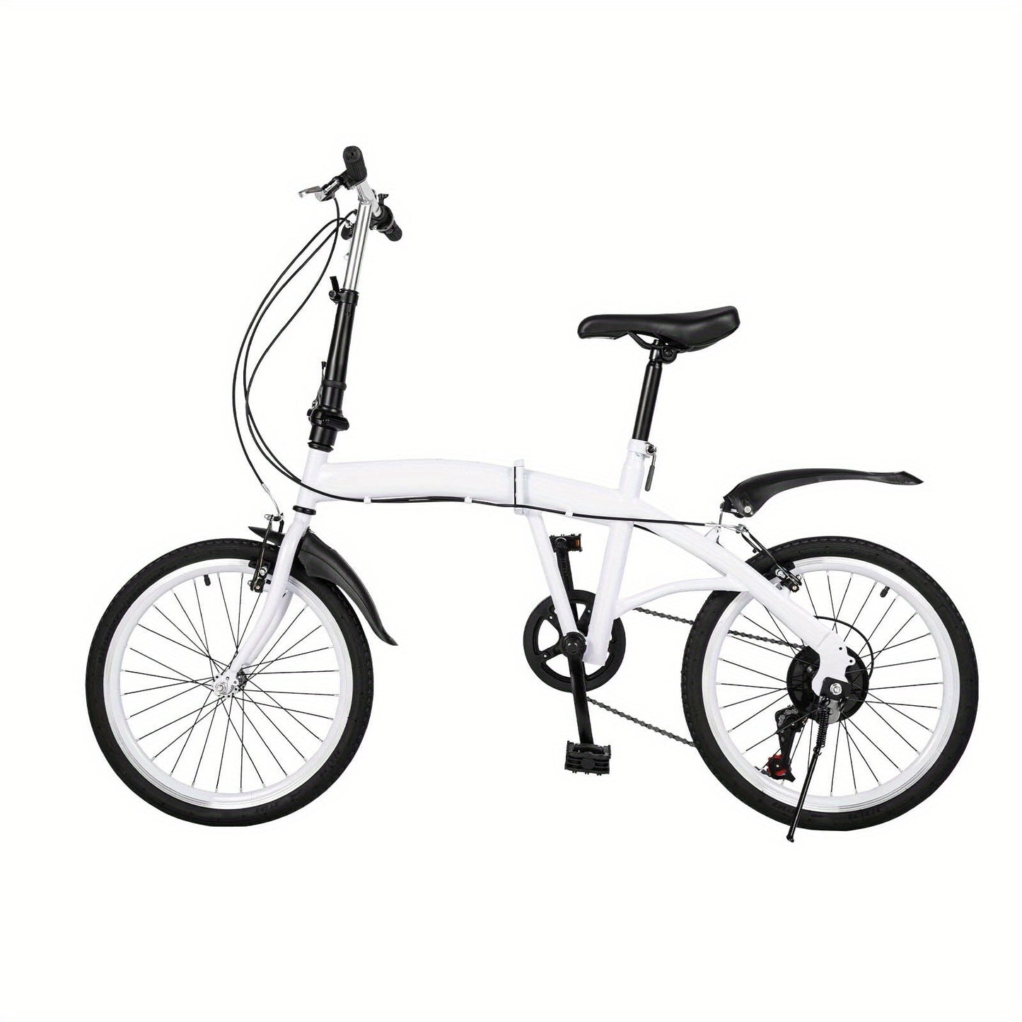 50.8 cm Folding Bicycle Adult Lightweight 6-Speed Height Adjustable Folding Bicycle Adult for Outdoor Cycling Commuting White with Bicycle Circle