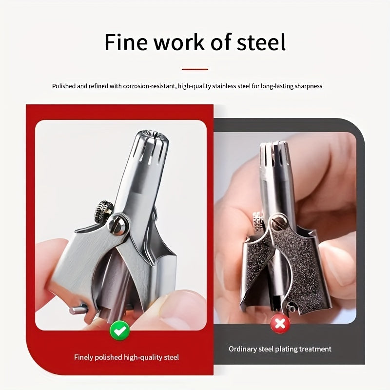 Stainless Steel Nose Hair Trimmer for Men & Women, Manual High-Quality Small Round Head,, Hypoallergenic Ear & Nose Hair Cutter, No Battery Needed, Washable