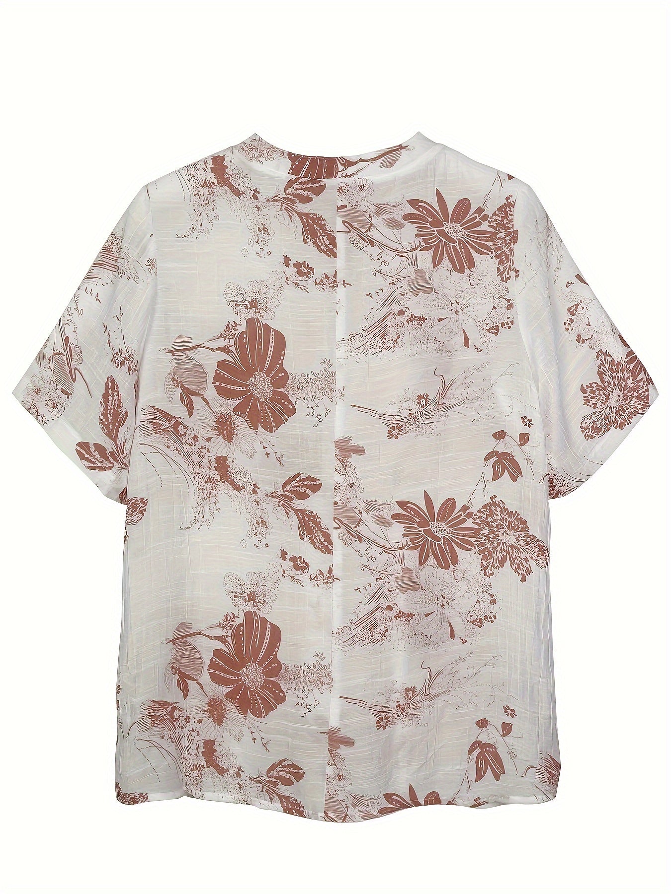 Women's Floral Print A-Line Blouse - Casual Short Sleeve, Round Neck with Front Button Detail, Lightweight Polyester Blend, Perfect for Spring/Summer
