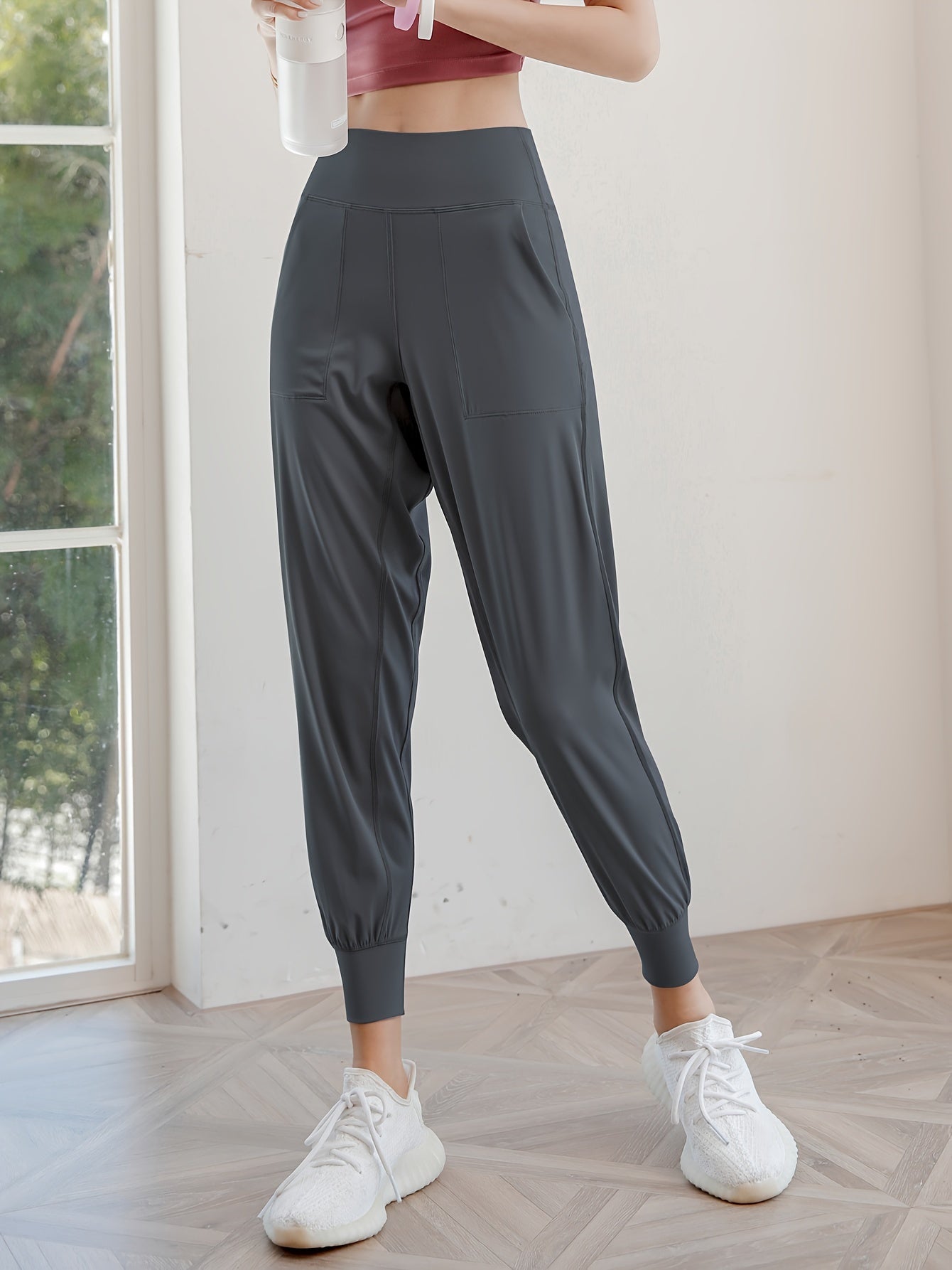 Women's Activewear: Causal Yoga Jogging Pants with Solid High Waist and Quick Drying Technology