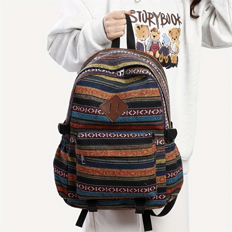 2025 Vintage Style Backpack with Adjustable Straps, Multiple Compartments in Brown, Red, Blue and Gray, Large Capacity Travel Backpack and Daypack, Travel Backpack