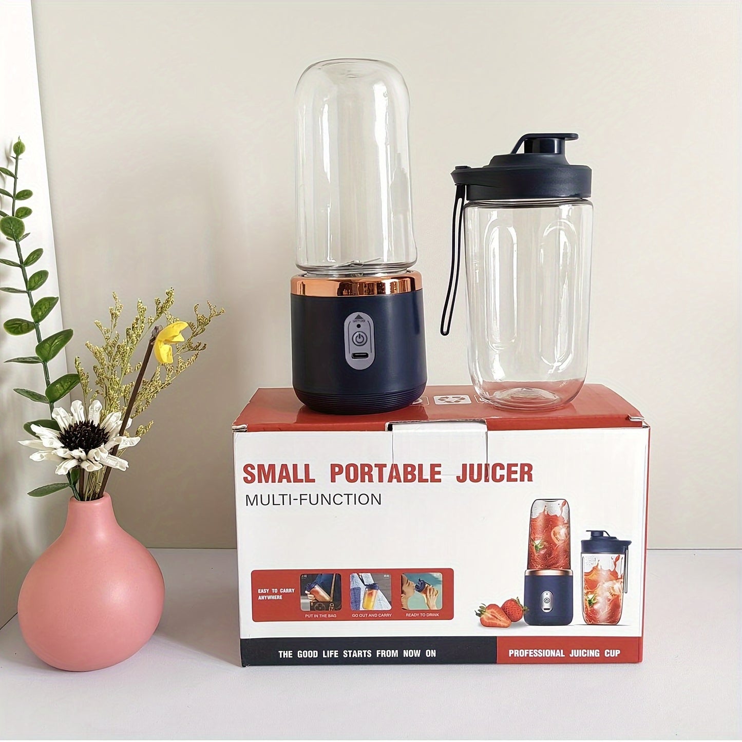 Portable Blender, Mini Smoothie and Shake Maker, USB Rechargeable Personal Mixer with 6 Blades for Fresh Juice, 430g Capacity, Stainless Steel Body, Round Shape, Ideal for Kitchen, Home, Travel - Blenders for Kitchen