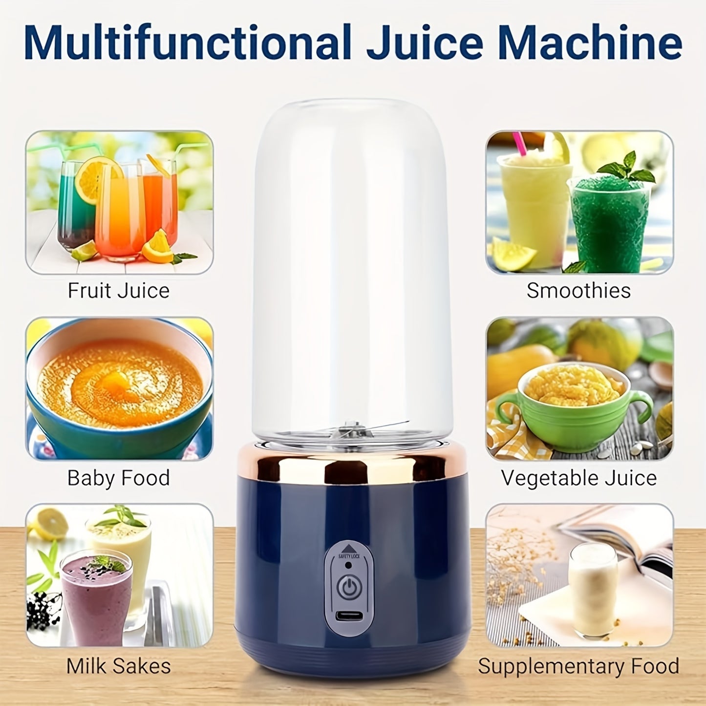 Portable Blender, Mini Smoothie and Shake Maker, USB Rechargeable Personal Mixer with 6 Blades for Fresh Juice, 430g Capacity, Stainless Steel Body, Round Shape, Ideal for Kitchen, Home, Travel - Blenders for Kitchen