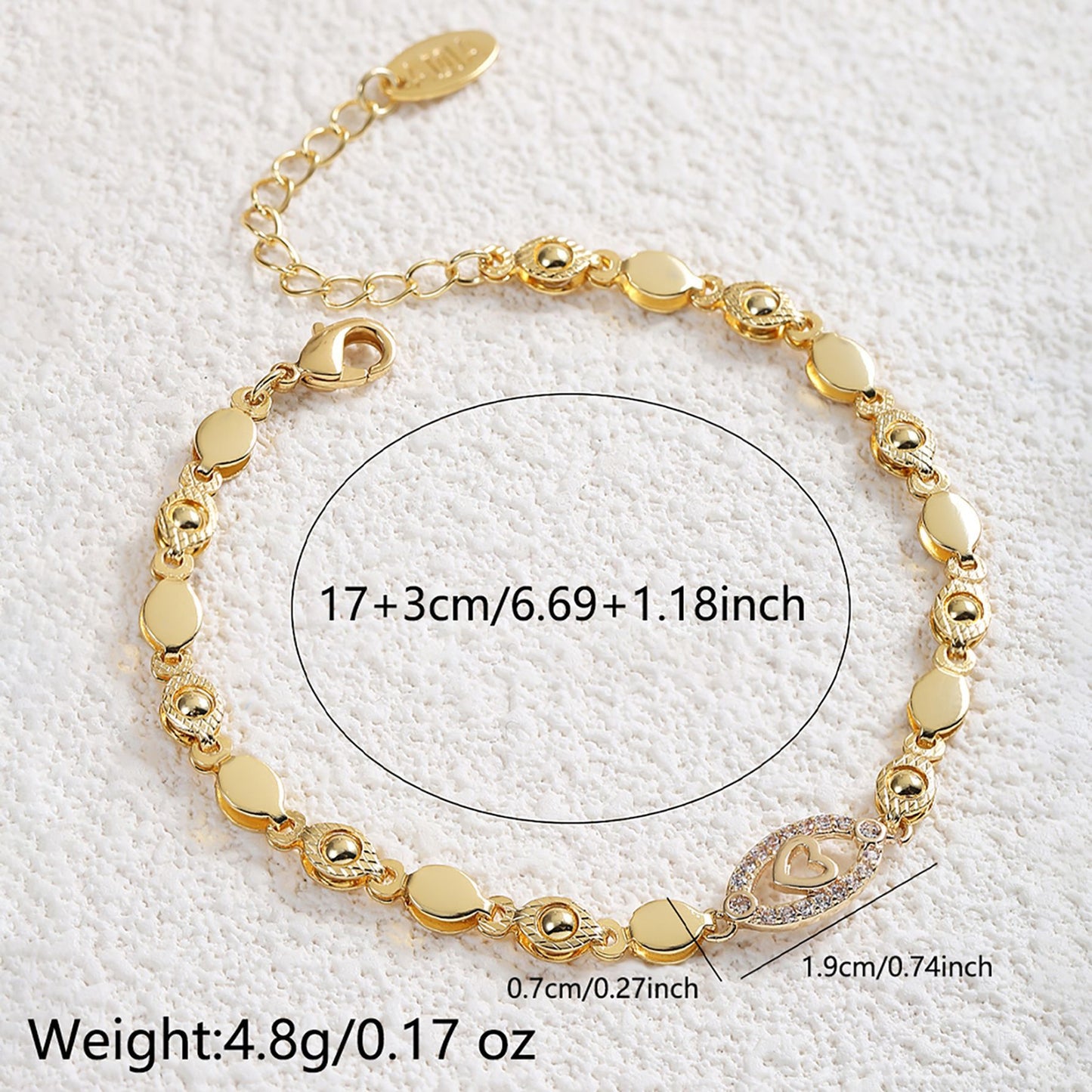 Elegant 18K Golden Plated Copper Bracelet with Synthetic Cubic Zirconia, Heart and Leaf Motif Openwork Design for Daily Wear and Special Occasions