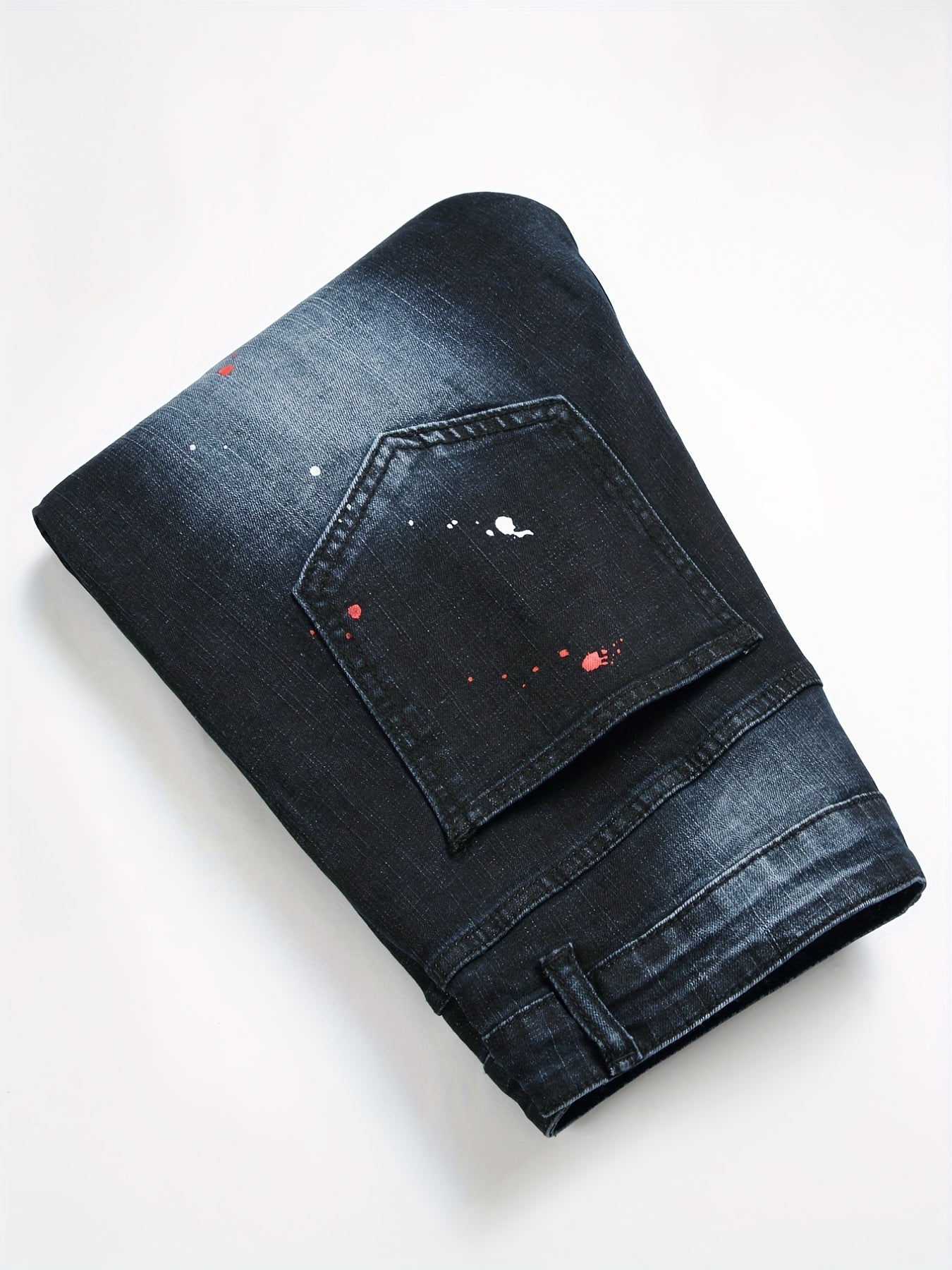Patch Splatter Ripped Jeans, Men's Casual Street Style Distressed Slim Fit High Stretch Denim Pants For Spring Summer