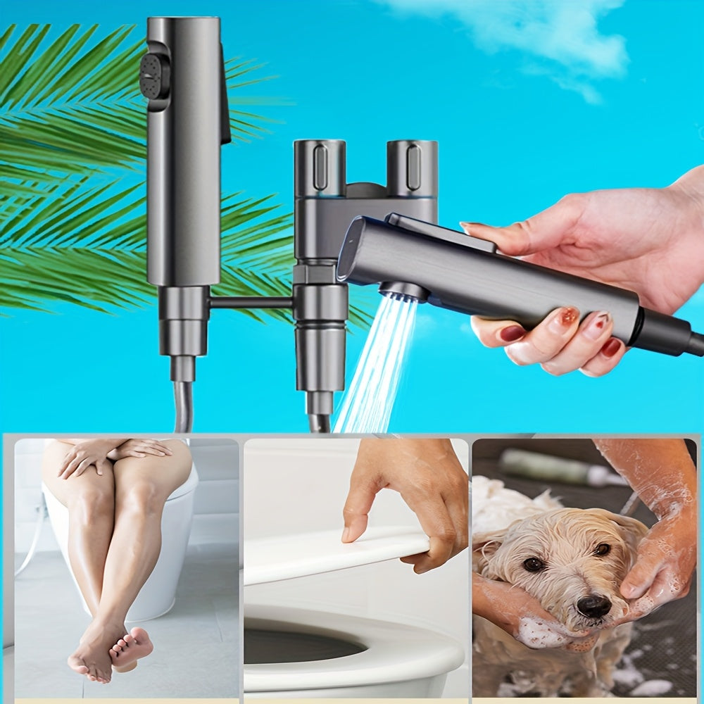 Stainless Steel Heavy-Duty Wall-Mounted Shower System with Adjustable Vertical Spray Gun - Dual-Outlet Angle Valve (G1/2 Male Thread) for Bathroom,, Car Wash - ABS Hose Compatible, Polished Chrome & Valve Core