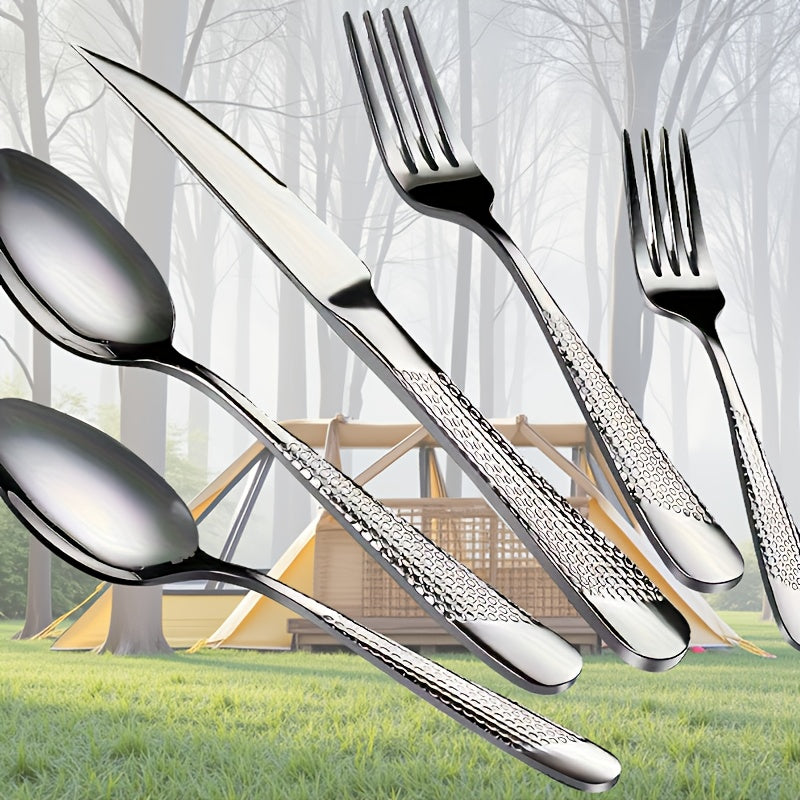 20/40pcs silverware cutlery set, hammer textured handle, durable cutlery including spoons, forks, knives, mirror polished high-quality stainless steel, dishwasher safe, suitable for home kitchens, restaurants, hotels, parties