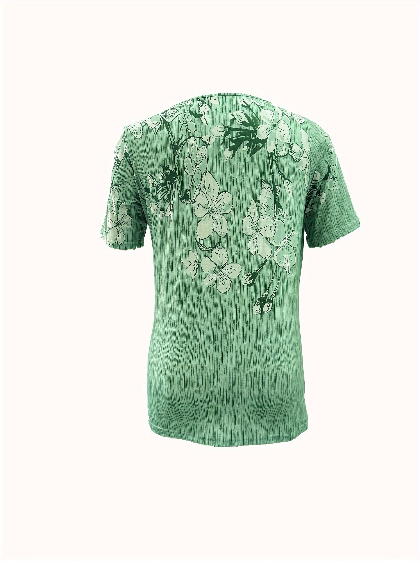 Floral Print Button Front T-shirt, Casual Short Sleeve Summer T-shirt, Women's Clothing