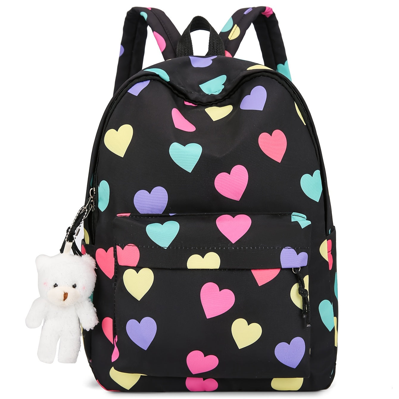 Multi-Color Hearts Pattern Design Backpack, Korean Style, Large Capacity, Simple And Lightweight Backpack