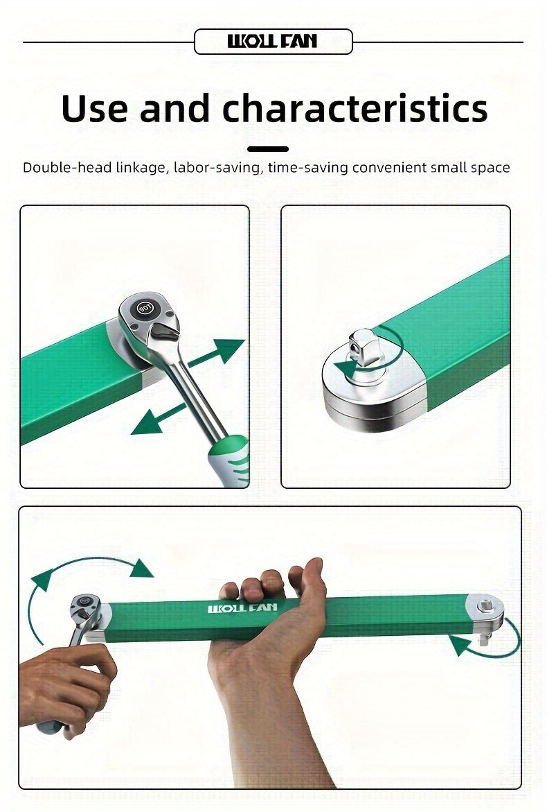 WOLLFAN Multi-Functional Extension Wrench, 39cm/15.35inch, Ratchet Conversion, Narrow Extension, Quick Release Socket, Universal Tool for Car Maintenance, Durable Material