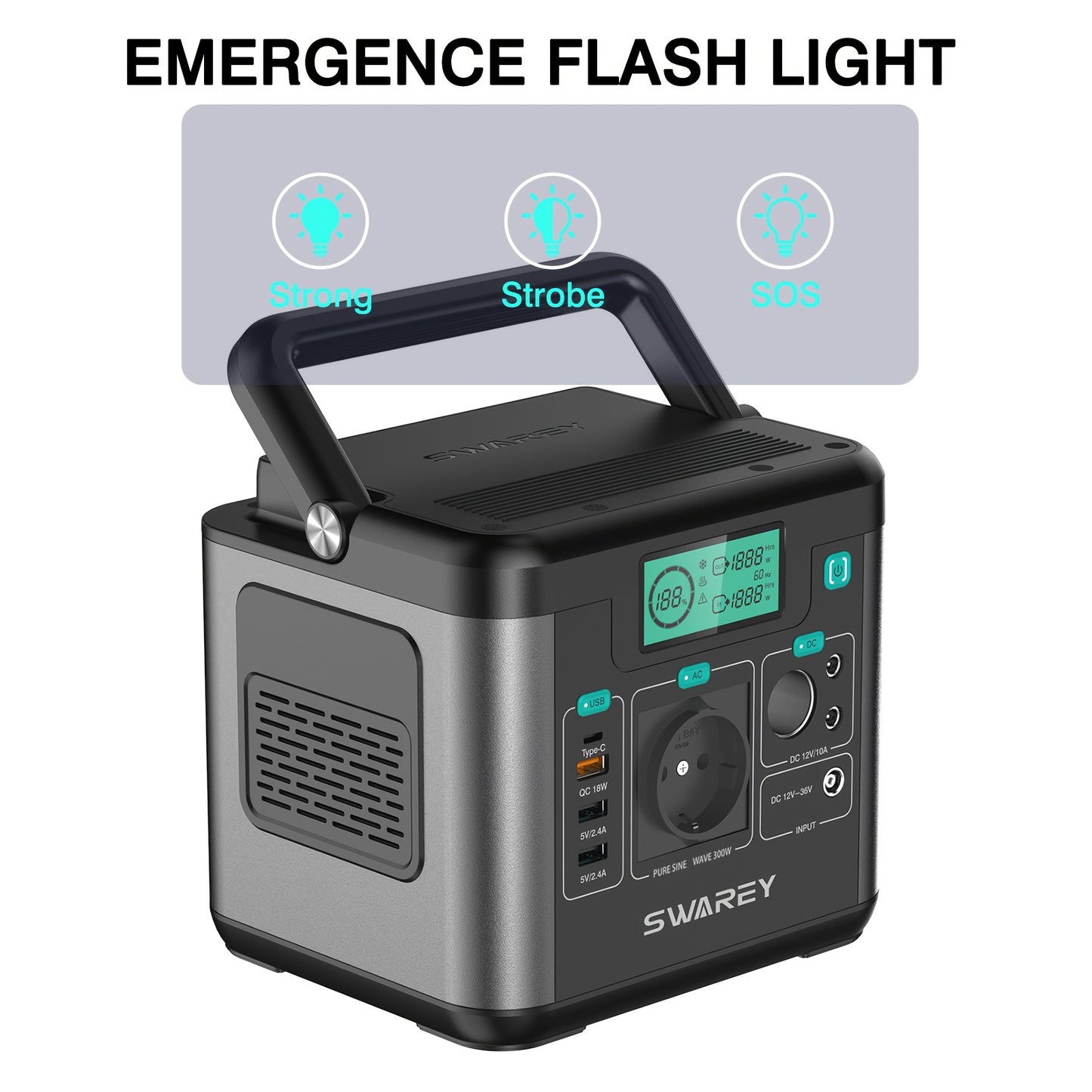 Swarey 300W Power Station with 100W Solar Panel, Power Bank with AC Outlet, 222 Wh Portabale External Battery Pack, PD 65W Fast Charging Laptop Charger Battery for Business Travel Camping Home Emergency Outage Laptop Camera
