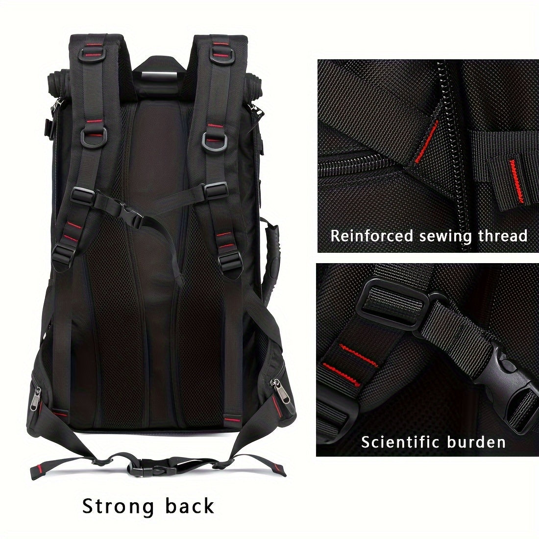 50L Large Capacity Convertible Backpack for Men - Black, Multi-Functional Hiking & Travel Bag with Laptop Compartment, Adjustable Straps, Durable Polyester Lining, Ideal for Outdoor Adventures, Sports, and Everyday Use, Trave