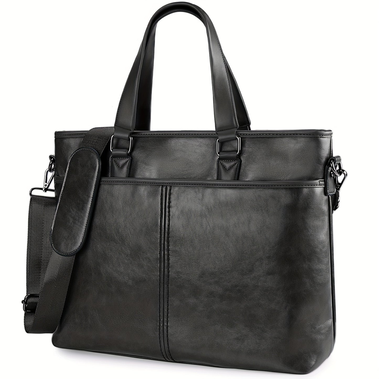 LUBARDY Men'S Business Handbag, Large Capacity B4 Two-way Synthetic Faux Leather Office Travel Commute Bag, Zipper Closure, Detachable Shoulder Strap, Polyester Lined, No Printing - Black/Brown, Navy Blue, Daily Commute Bag |