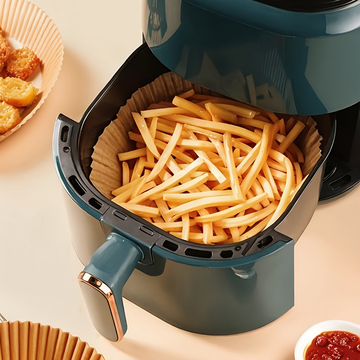 100pcs Non-Stick Air Fryer Liners - Premium Paper Single Sheets with Ridged Edges for Secure Cooking, Easy Cleanup & Healthy Cooking - Multi-Use for Baking, Roasting, Microwaving - Ideal for Home & Commercial Kitchens, Air Fr