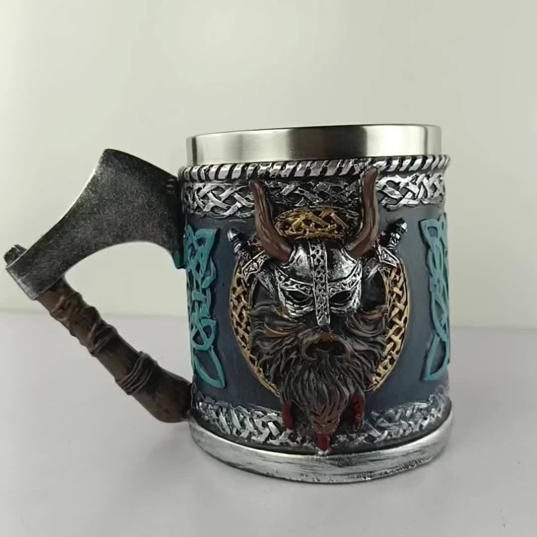1pc Viking Axe Design 15.2oz Stainless Steel Beer Mug - Insulated, Reusable, Hand Wash Only - Multipurpose Coffee Cup for Christmas, Halloween, Easter, Hanukkah, Father'S Day Gift
