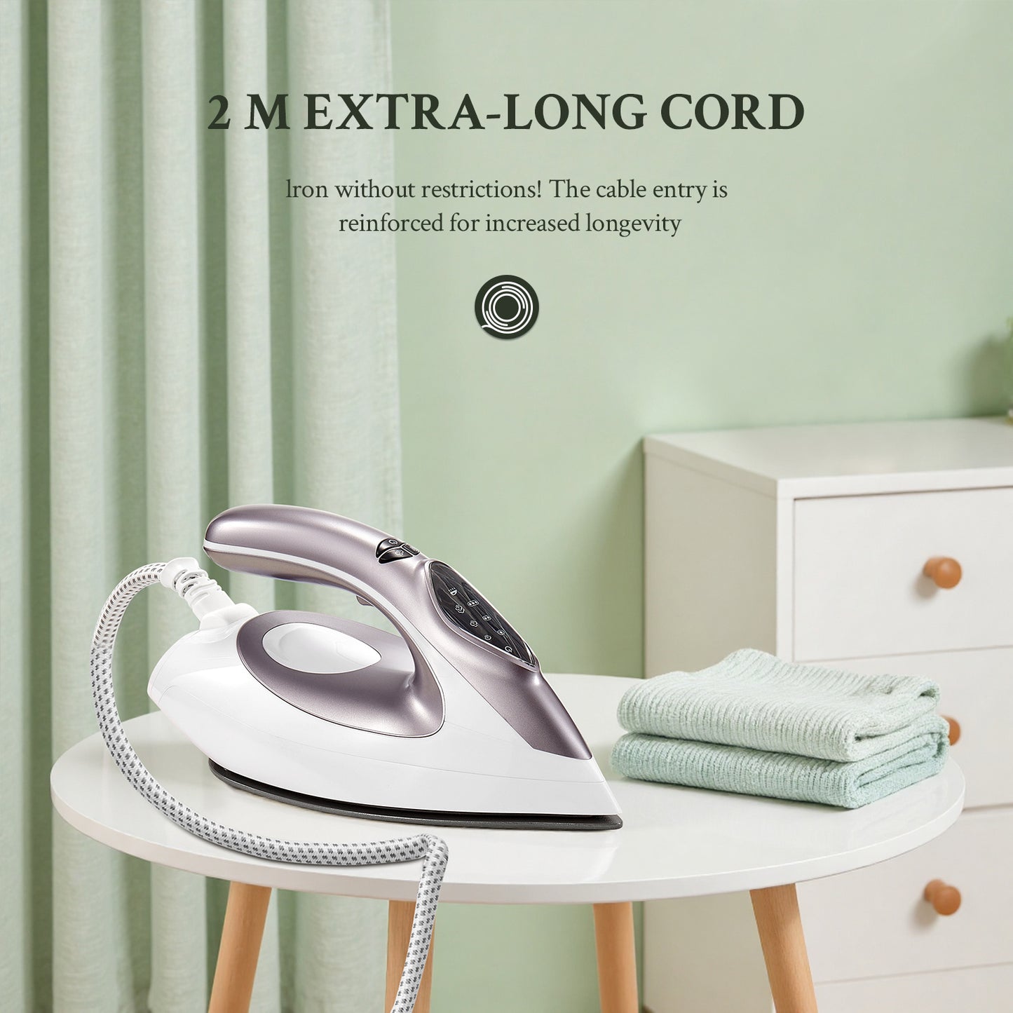 Yabano 2400W Steam Station Iron with 5.5 Bar Pressure, 1.5L Water Tank, Ceramic Soleplate, Anti-Limescale Function, Vertical Steaming, 3 Variable Temperatures, Cord Storage, Light Purple - 220-240V, European Plug, Steam Iron