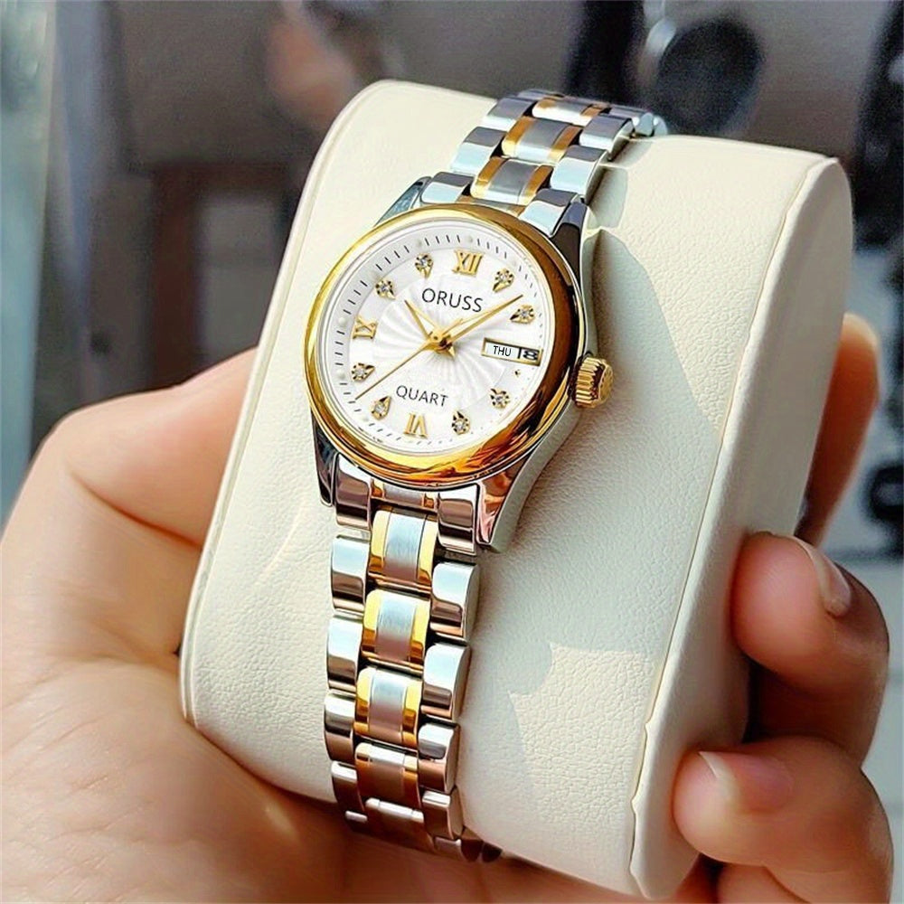 Luxury Rhinestone Decor Quartz Watch Waterproof Calendar Luminous Analog Wristwatch For Daily Life Business Travel Vacation Date Watch