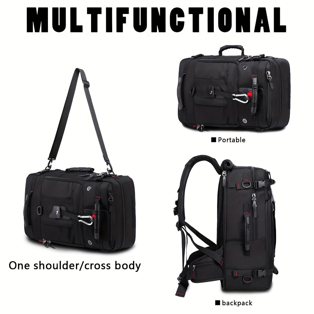 50L Large Capacity Convertible Backpack for Men - Black, Multi-Functional Hiking & Travel Bag with Laptop Compartment, Adjustable Straps, Durable Polyester Lining, Ideal for Outdoor Adventures, Sports, and Everyday Use, Trave
