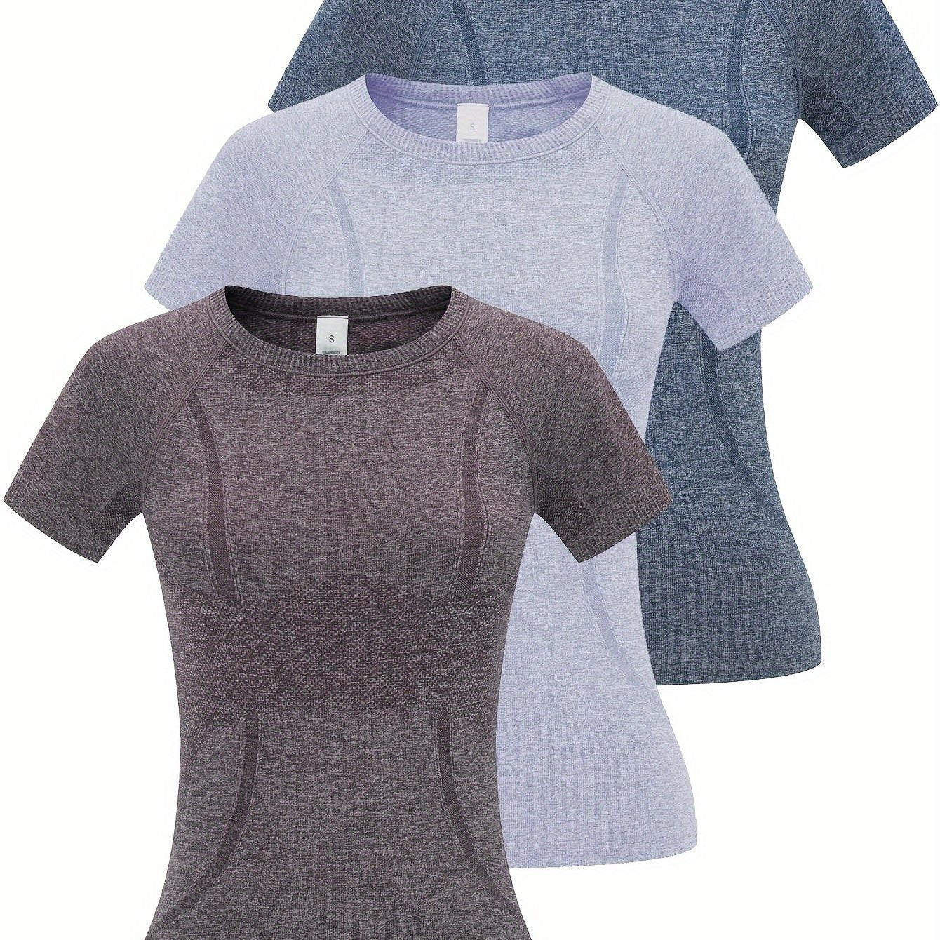 3pcs Women's Sports Fitness Running Top, Short Sleeve Quick-drying Breathable Comfortable T-shirt, Women's Clothing