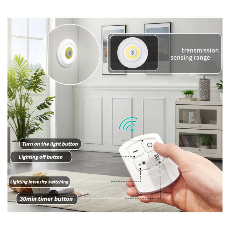 6pcs Smart Wireless LED Under-Cabinet Lights COB Night Light With Remote Control - Perfect For Wardrobe, Kitchen & More!