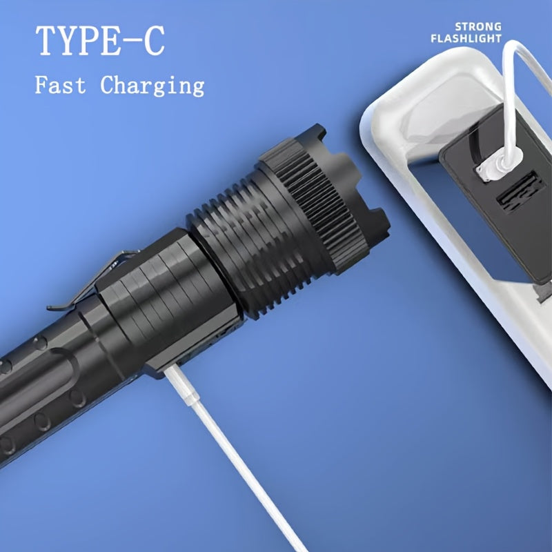 2pcs Flashlights High Lumens Rechargeable LED with USB-C, 6 Light Modes, Zoomable & USB-C Cable Included, USB-Powered Handheld Torch for Camping, Emergency, Outdoor - Buy 1 Get 1 Free (Cob Side Light, Flash, Survival Gadgets,