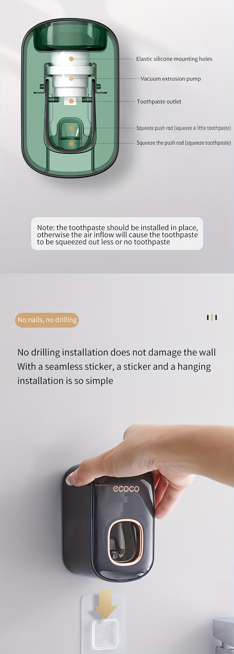 Elegant Wall-Mounted Automatic Toothpaste Dispenser - No Electricity Required