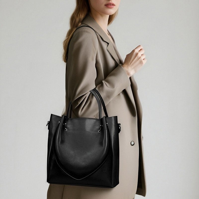 Women'S Genuine Leather Tote & Crossbody - Elegant Minimalist Hand with Golden-Tone Hardware, Zipper Closure, Golden-Tone Hardware &, Sturdy Base For Everyday & Formal Use, Versatile Accessory, Sleek Design, Durable Construct