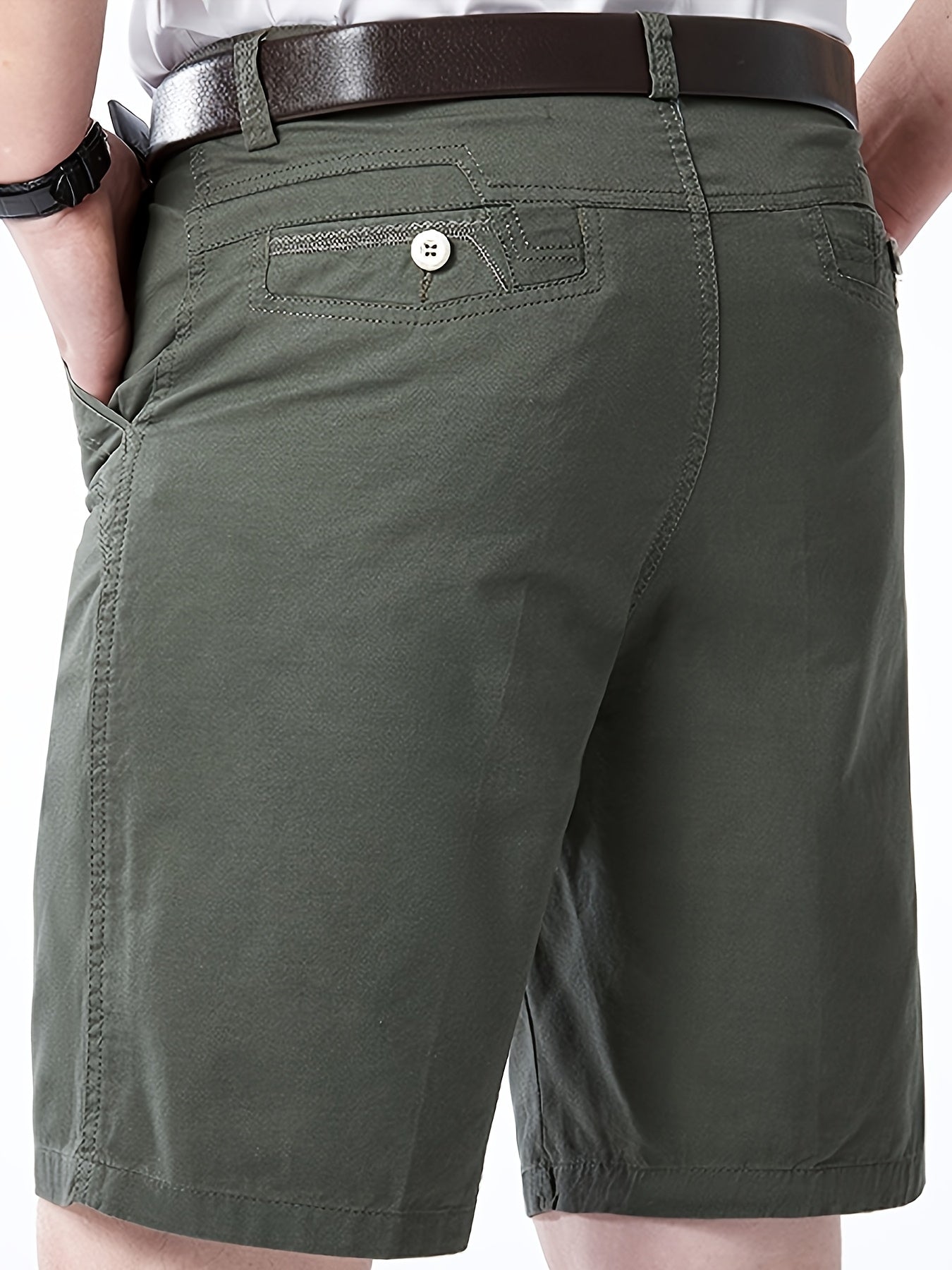 Men'S Cargo Shorts - Olive Green Non-Stretch Work Pants with Multiple Utility Pockets, Straight-Leg Mid-Thigh Length for Everyday & Professional Use - Durable Casual Outdoor Pants for Construction, Hiking, Travel - Non-Stretc