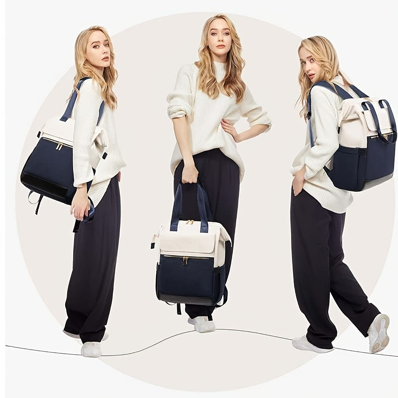 Stylish Women'S Convertible Laptop Backpack - Soft Shell Nylon, Multiple Compartments, Zipper Closure, Ideal for School, Travel & Leisure, Available in Gray, Pink, Blue, Red, Black, Backpack for School
