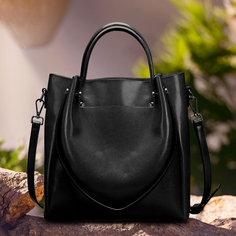 Women'S Genuine Leather Tote & Crossbody - Elegant Minimalist Hand with Golden-Tone Hardware, Zipper Closure, Golden-Tone Hardware &, Sturdy Base For Everyday & Formal Use, Versatile Accessory, Sleek Design, Durable Construct