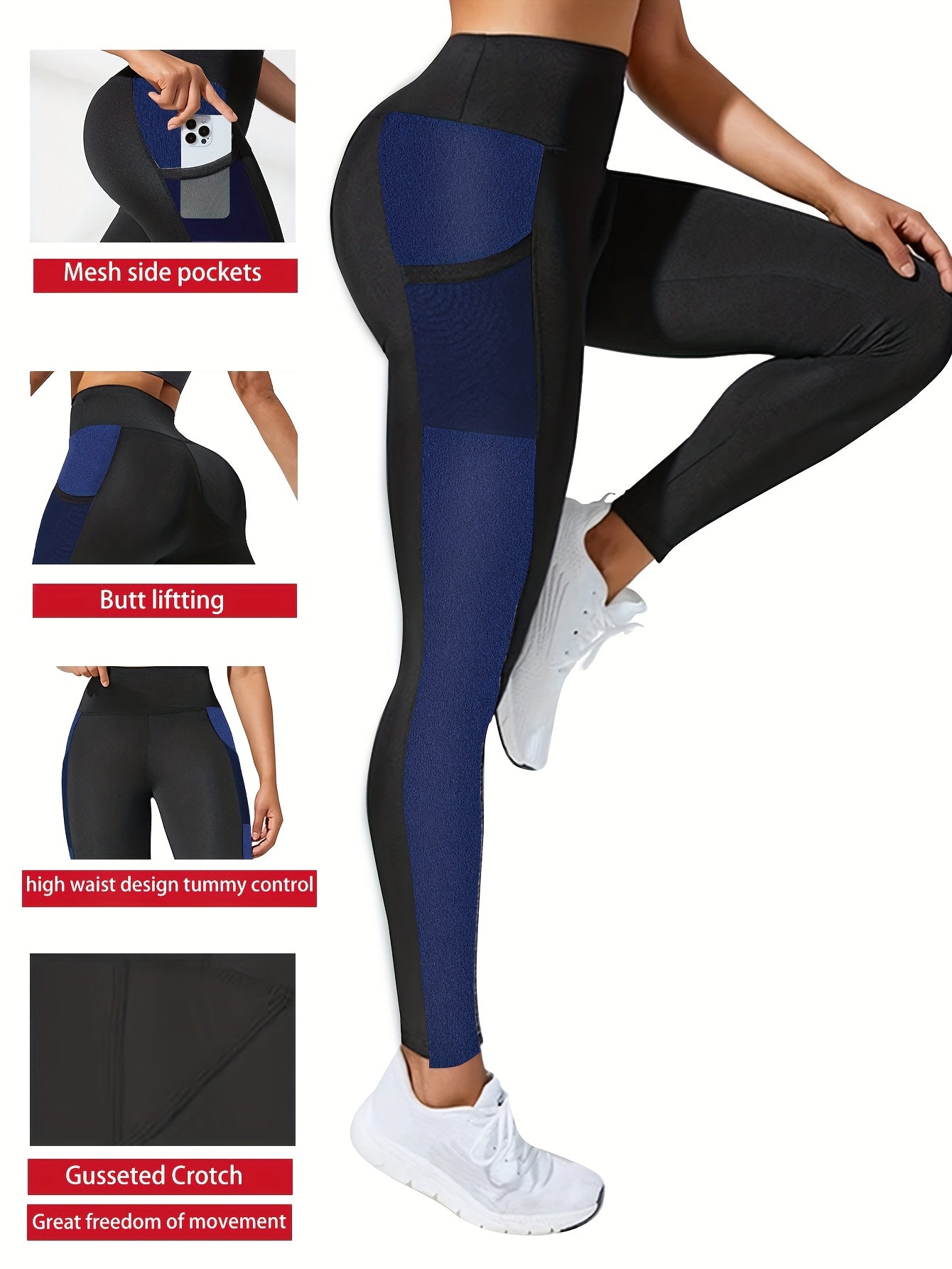 Women'S Plus Size Yoga Leggings with Side Mesh Pockets - High Waist, Stretchy & Breathable for Running, Fitness & Sports Training
