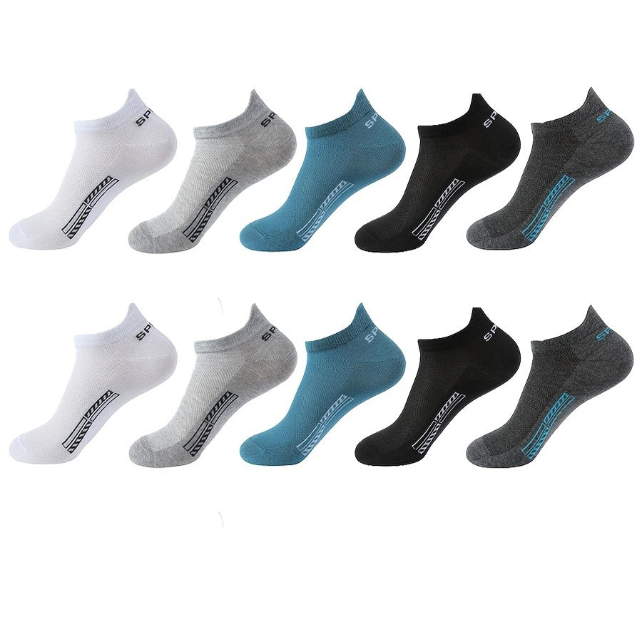 10 Pairs of Unisex No-Show Socks, Combed Cotton Breathable Mesh Casual Athletic Crew, Socks for Work, High Quality Socks for Men, Plus Size Mens Socks, Grippe Socks, Working Socks for Men, Casual Attire, Work Socks, Minimalis
