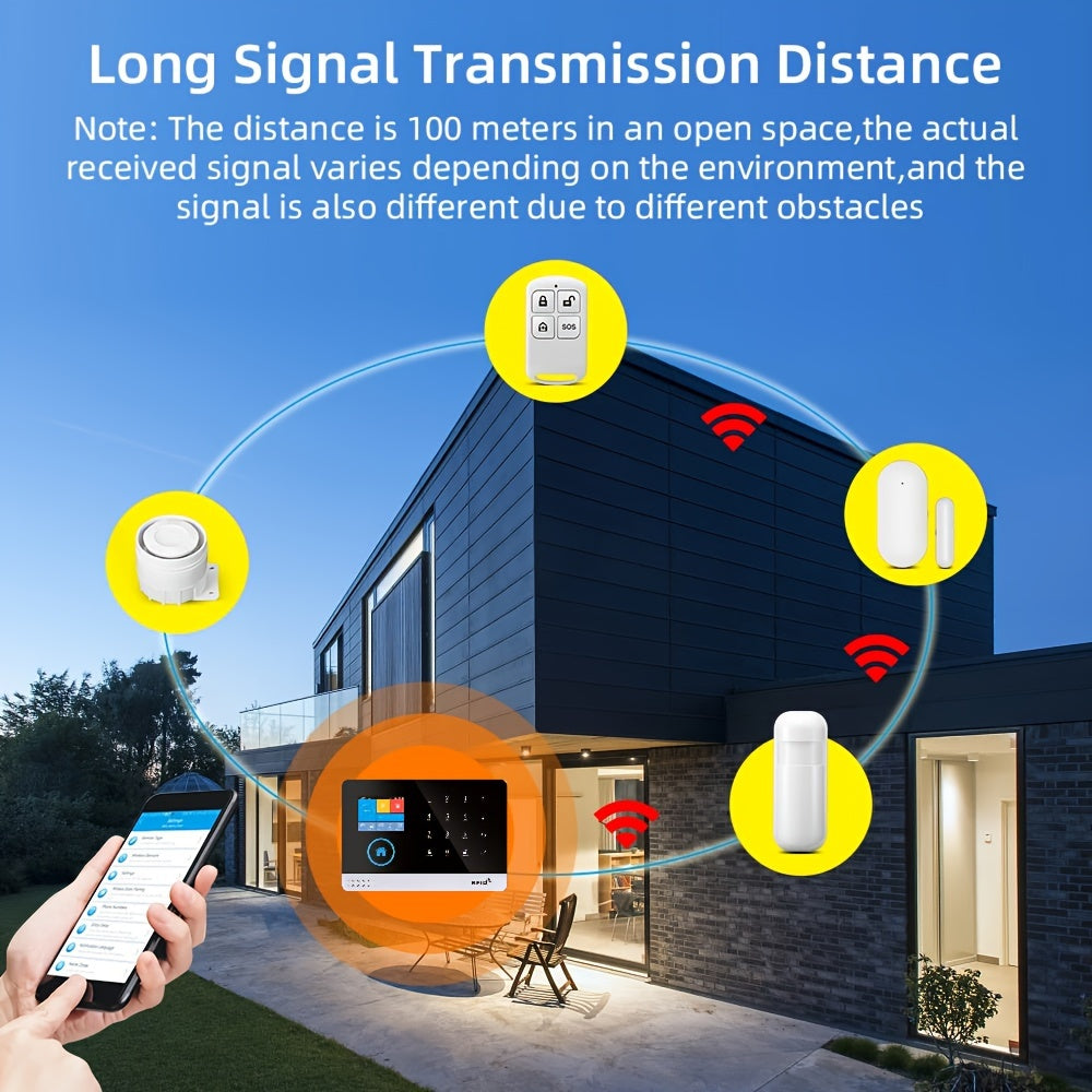 WiFi + GSM Auto-dial Smart Home Security Alarm System 433MHz LCD Display Alarm Panel Door Window Sensor PIR Motion Sensor Kit APP Remote Control Compatible With Alexa Google Home