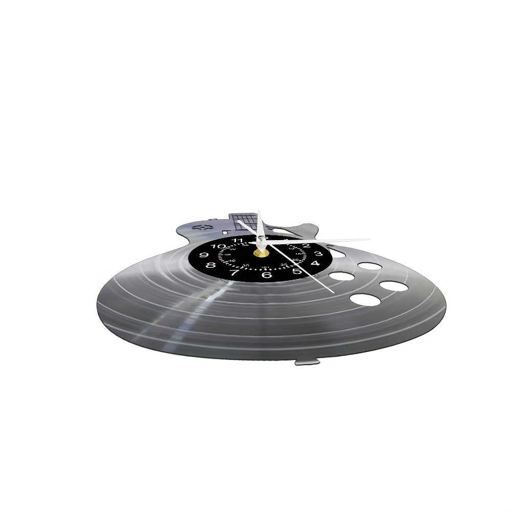 1pc Guitar Vinyl Wall Clock Gifts For Holiday, Black Music Wall Clock Instrument Art Unique Gifts For Men Women Guitar Player For Birthday Wall Decor, Fall Halloween Decor