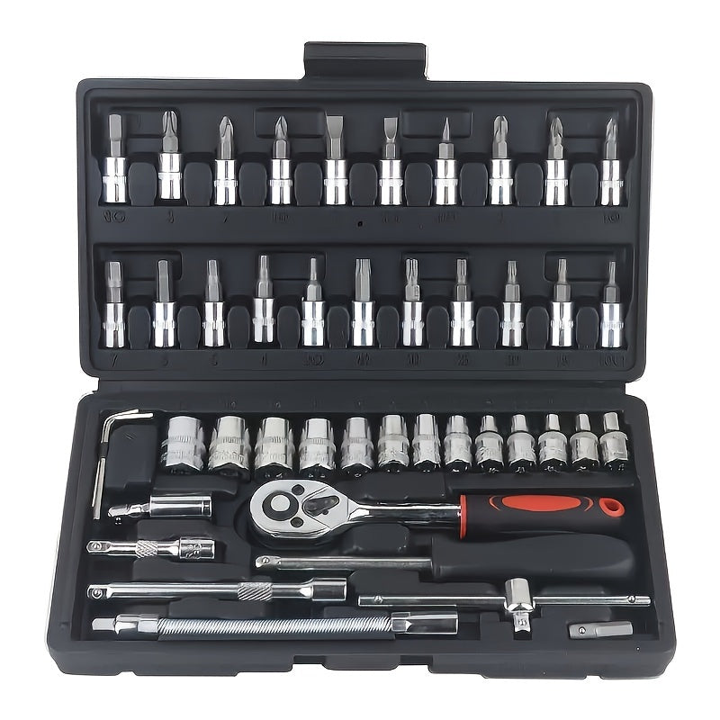 150/46pcs Auto Mechanical Repair Tool Set, Multifunctional with Socket, Wrench and Ratchet Set, Durable Metal Structure Tool Box with Storage Box, No Electricity Required