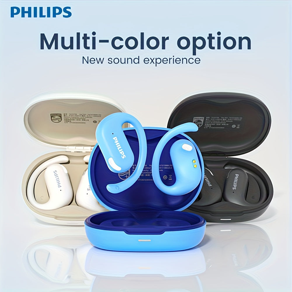 For Philips Wireless Earbuds with Ear Hook Design, Long Battery Life, Touch Control, Wireless Charging Case, Open-Back Sports Headphones for Running & Exercise, USB-C Charging, Condenser Microphone, Compatible with Cellphones