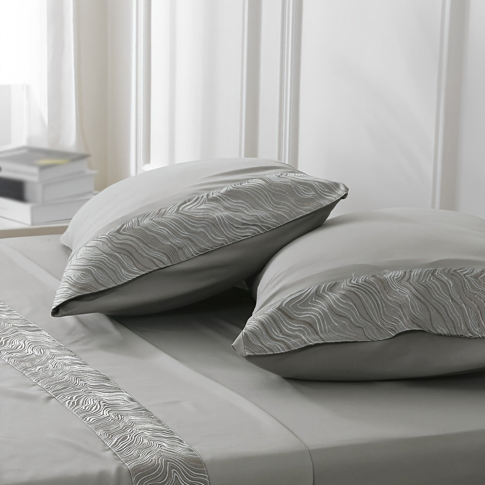 Luxury jacquard Bed Sheets Set 40.64cm deep pocket - 4pcs Bedding - Shrinkage and Fade Resistant - Easy Care 1flat+1fitted+1/2pillowcase