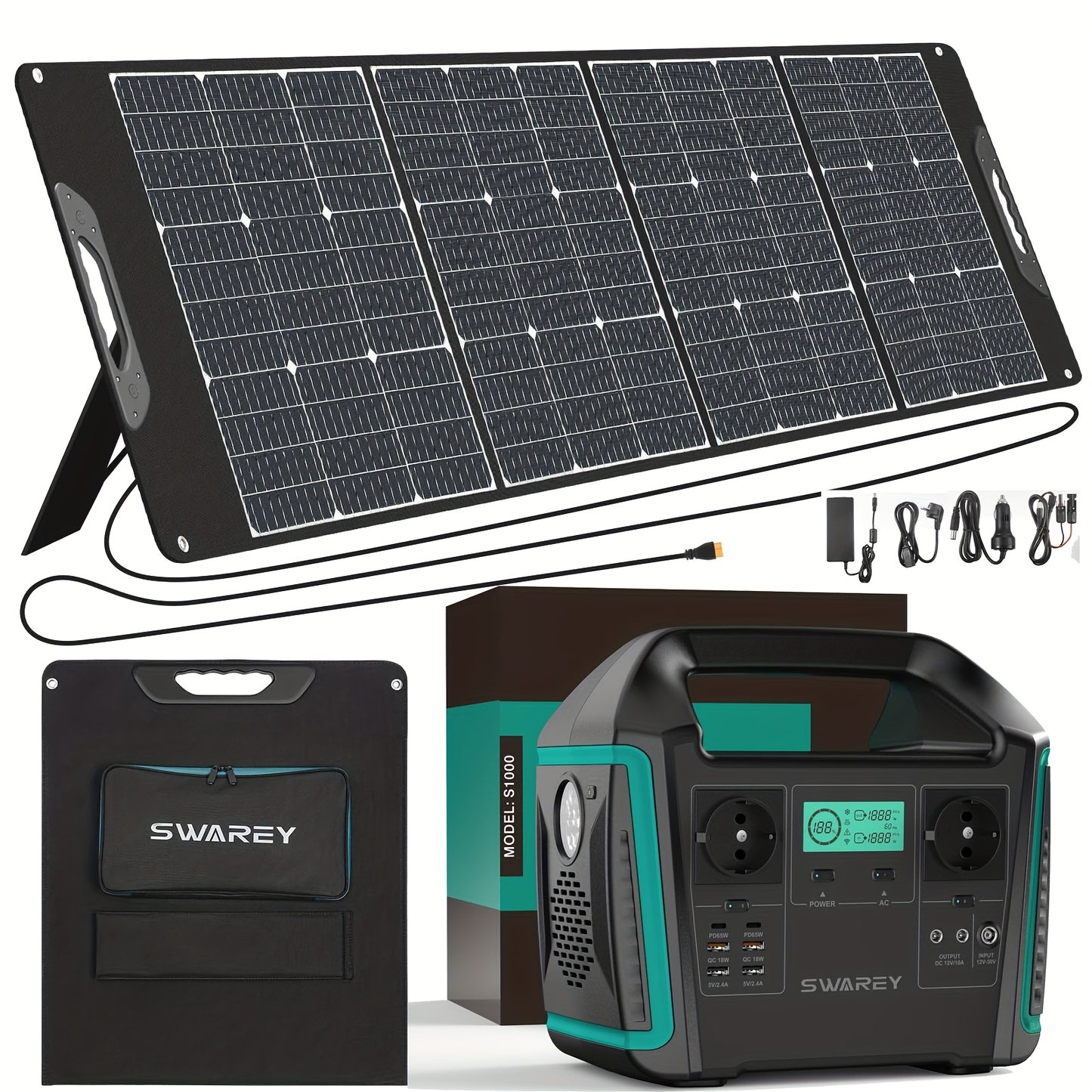 SWAREY 725.76Wh Solar Generator, Portable Power Station, 1000 W (Surge 1500 W) AC Outputs/Pure Sine Wave, Power Bank Emergency Generator, 2 X 65 W USB-C Connection, Power Generator Battery for Outdoors, Camping, Travel, Fishi