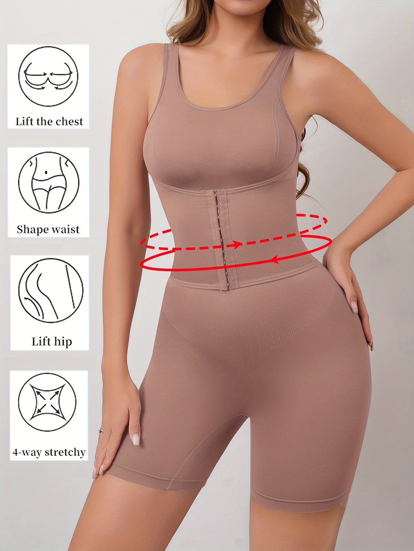 Women'S High Support Bodysuit - Seamless Double-Layer Pressed Lift & Tummy Control, Adjustable Waist with Front Closure, Non-Padded Design for Postpartum, Weight, Postpartum Shapewear, Postpartum Wear, Seamless Construction