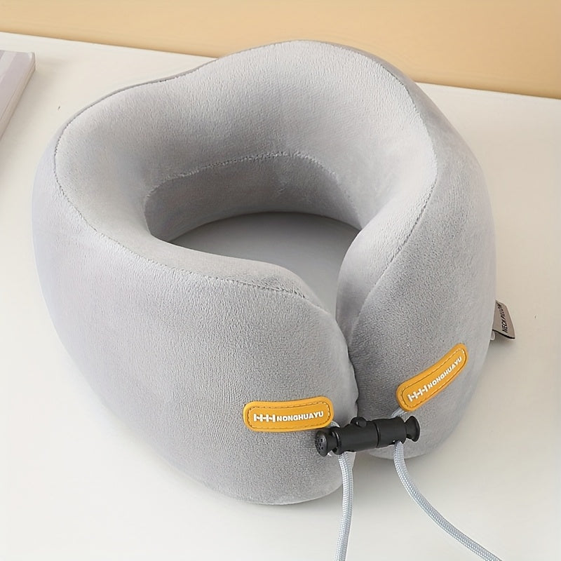 Polyurethane Foam Travel Neck Pillow - Ergonomic U-Shaped Contour Design with Adjustable Strap & 3 Fluffy Earplugs, Medium-Soft Grey Flannel Cover for Airplane, Car, Office & Home Use, Neck Pillow for Travel for Plane, Car Sl
